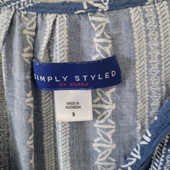 Simply Styled Boho Top Womens Size S Blue Printed Long Sleeve Casual - Picture 3 of 10